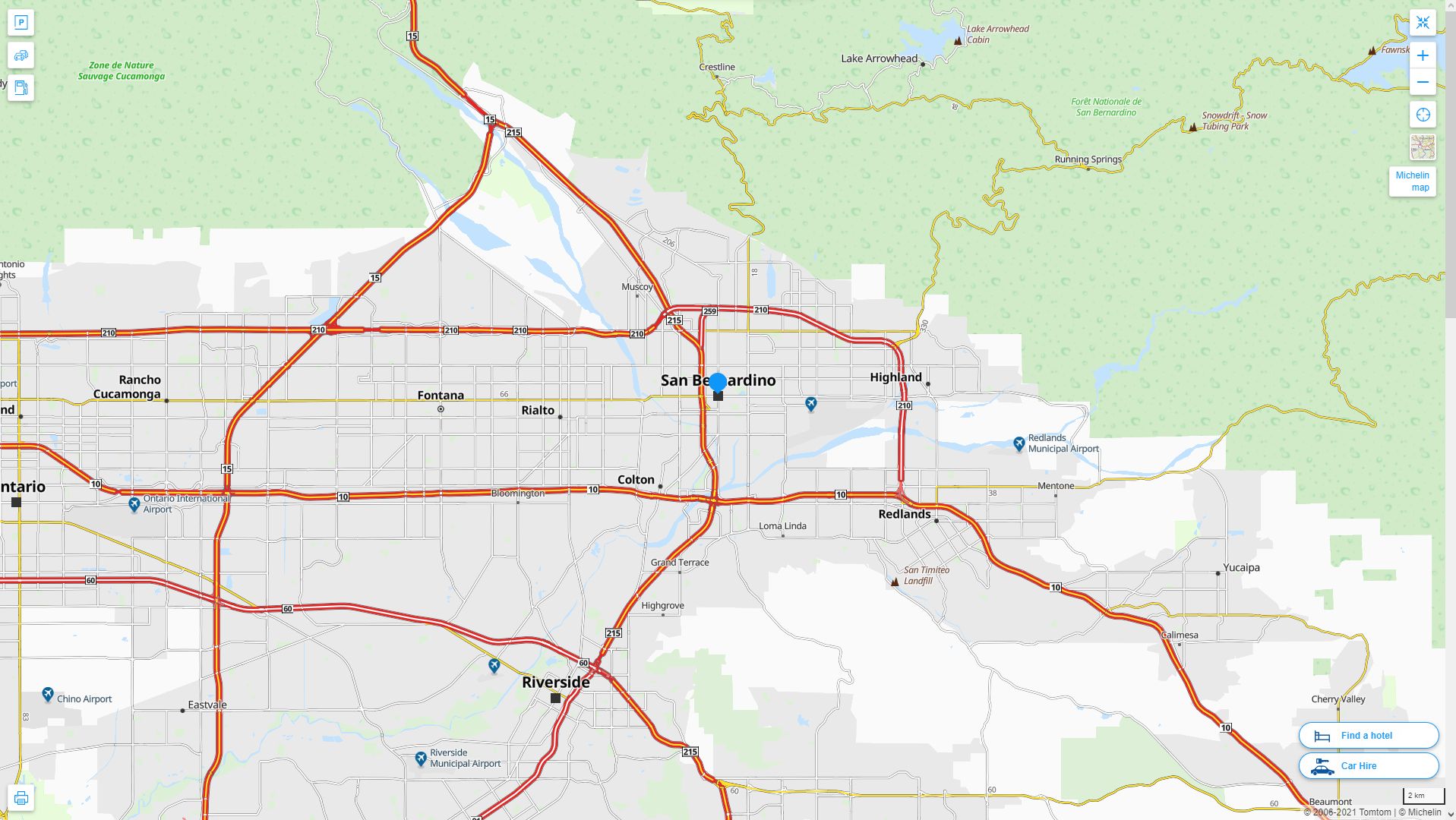 San Bernardino California Highway and Road Map